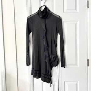 Cop Copine Black Mesh Beauvoir Tunique Mock Neck Asymmetrical Y2K Goth Blouse 2